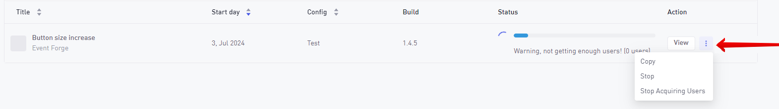 A/B experiment stop acquiring