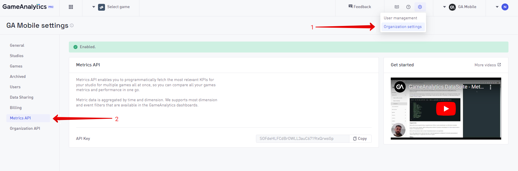 Metrics API key